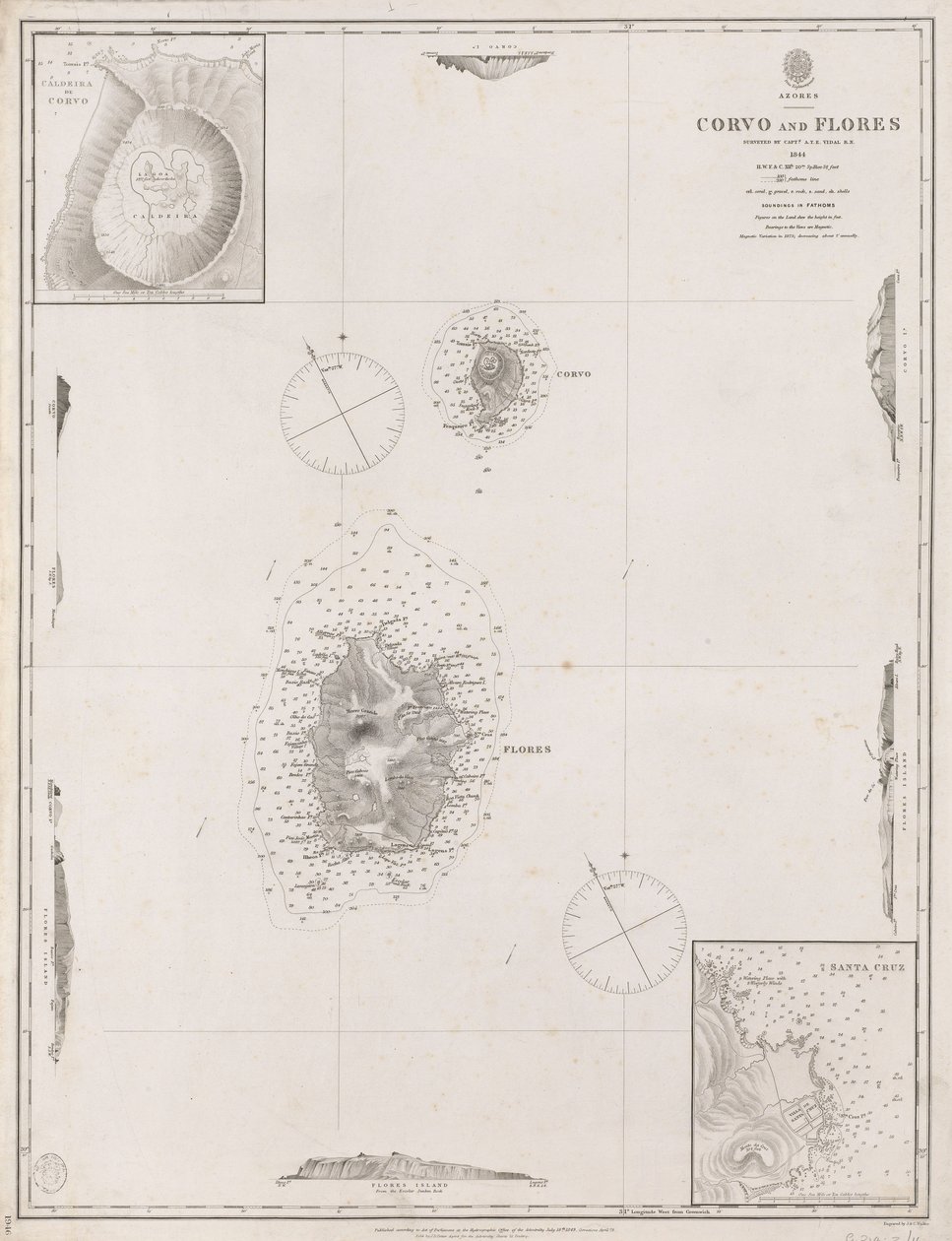 Azory Corvo i Flores. Surveyed by Capt. A.T.E Vidal R.N 1844. autorstwa J. & C. Walker