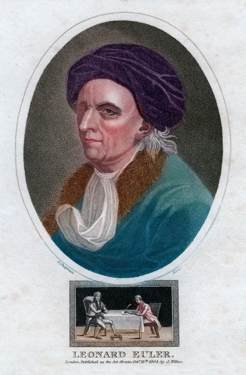 Leonhard Euler, XVIII-wieczny szwajcarski matematyk i fizyk, 1804. autorstwa J. Chapman