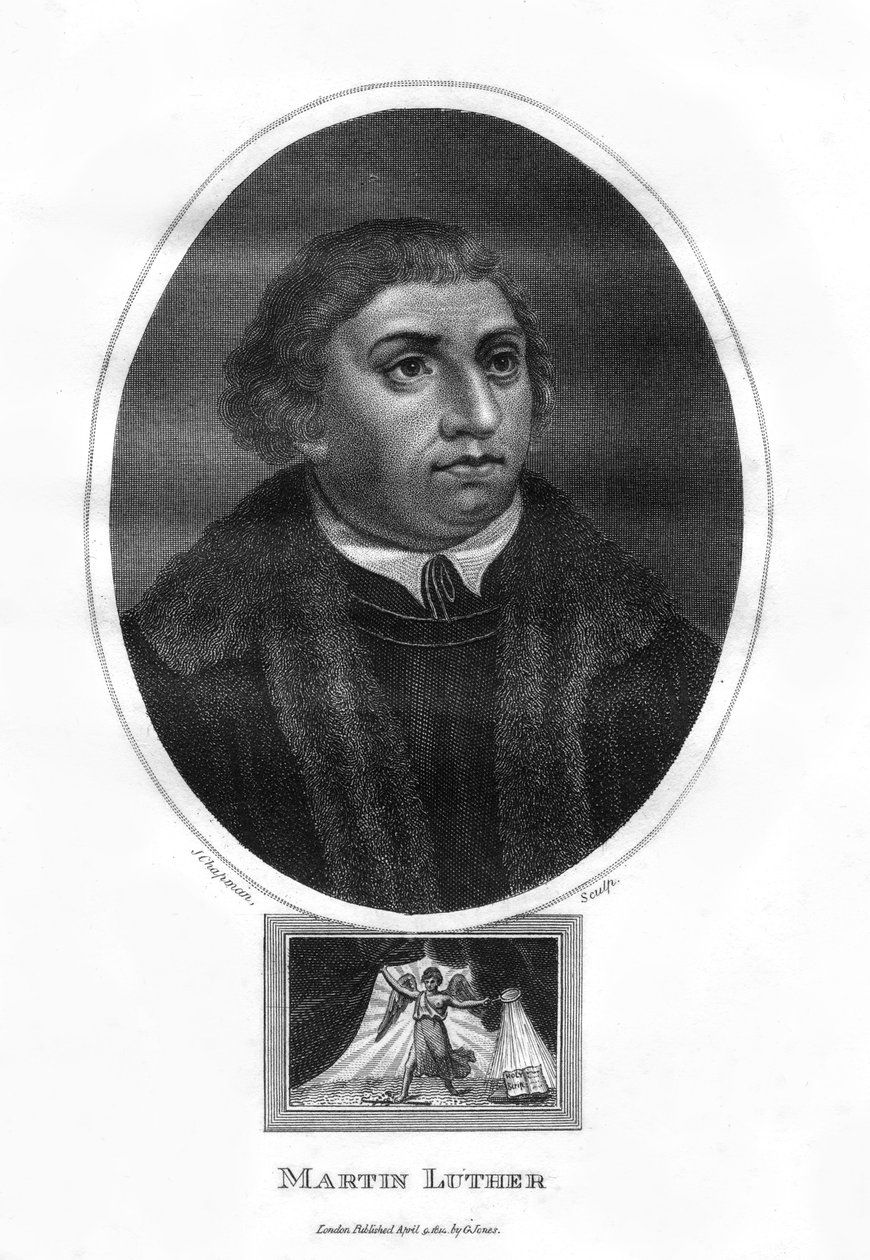 Marcin Luter, teolog niemiecki, mnich augustianów i reformator kościelny, 1814. autorstwa J. Chapman