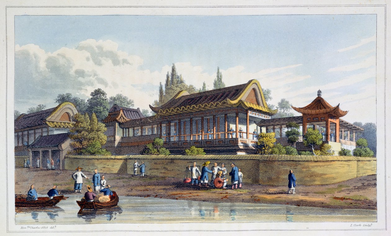 „Letni Pałac Cesarza, naprzeciwko miasta Tien-Sing”, Chiny, 1817 autorstwa J Clark