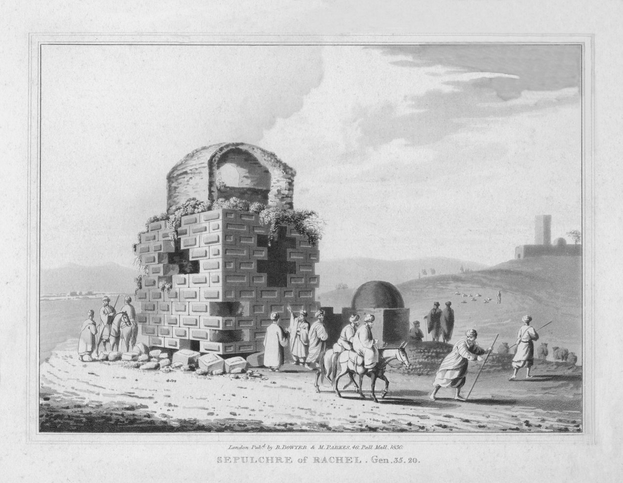 Grób Racheli. Geneza. 35.20, 1830 autorstwa J. Clarke