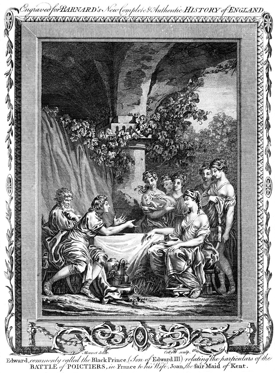 Edward, Czarny Książę, opowiadający o szczegółach bitwy pod Poictiers, XIX wiek. autorstwa J. Collyer