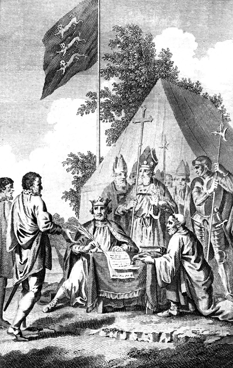 Król Jan podpisujący Magna Carta, 1215 c18 wieku. autorstwa J. Collyer