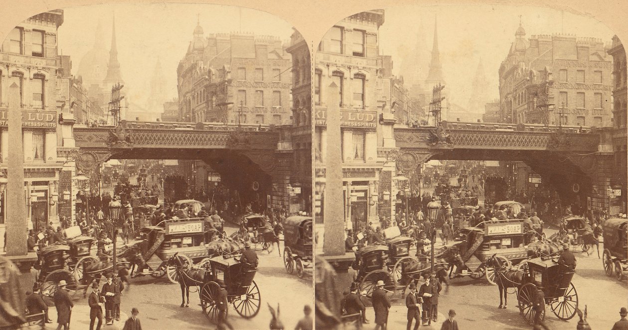 Grupa 4 widoków stereograficznych Ludgate Hill, Londyn, Anglia, 1850-1910. autorstwa J F Jarvis