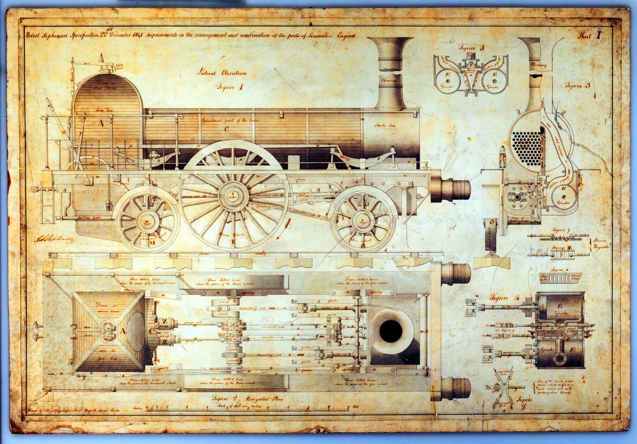 Lokomotywa Stephensona „Long Boiler”, 1841 autorstwa J. Farley