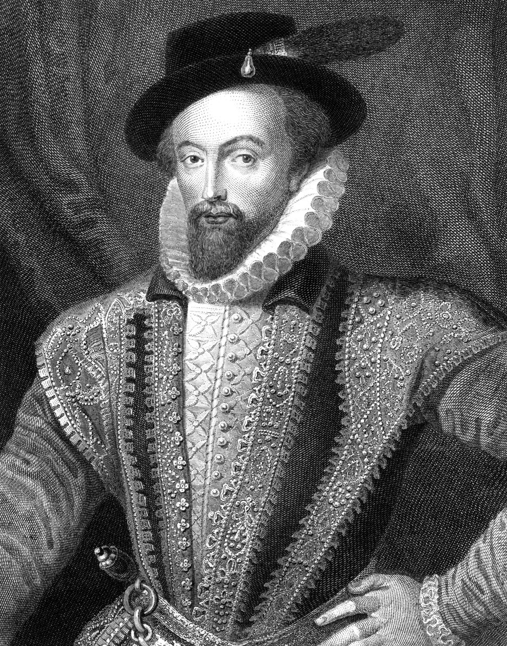Sir Walter Raleigh, angielski pisarz, poeta, dworzanin, poszukiwacz przygód i odkrywca, 1821. autorstwa J Fitler