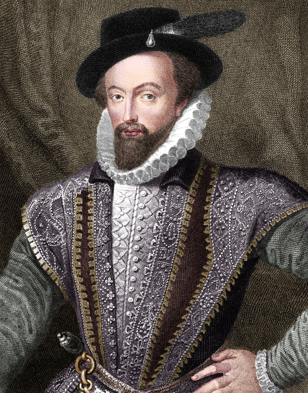 Sir Walter Raleigh, angielski pisarz, poeta, dworzanin, poszukiwacz przygód i odkrywca, 1821 autorstwa J Fitler