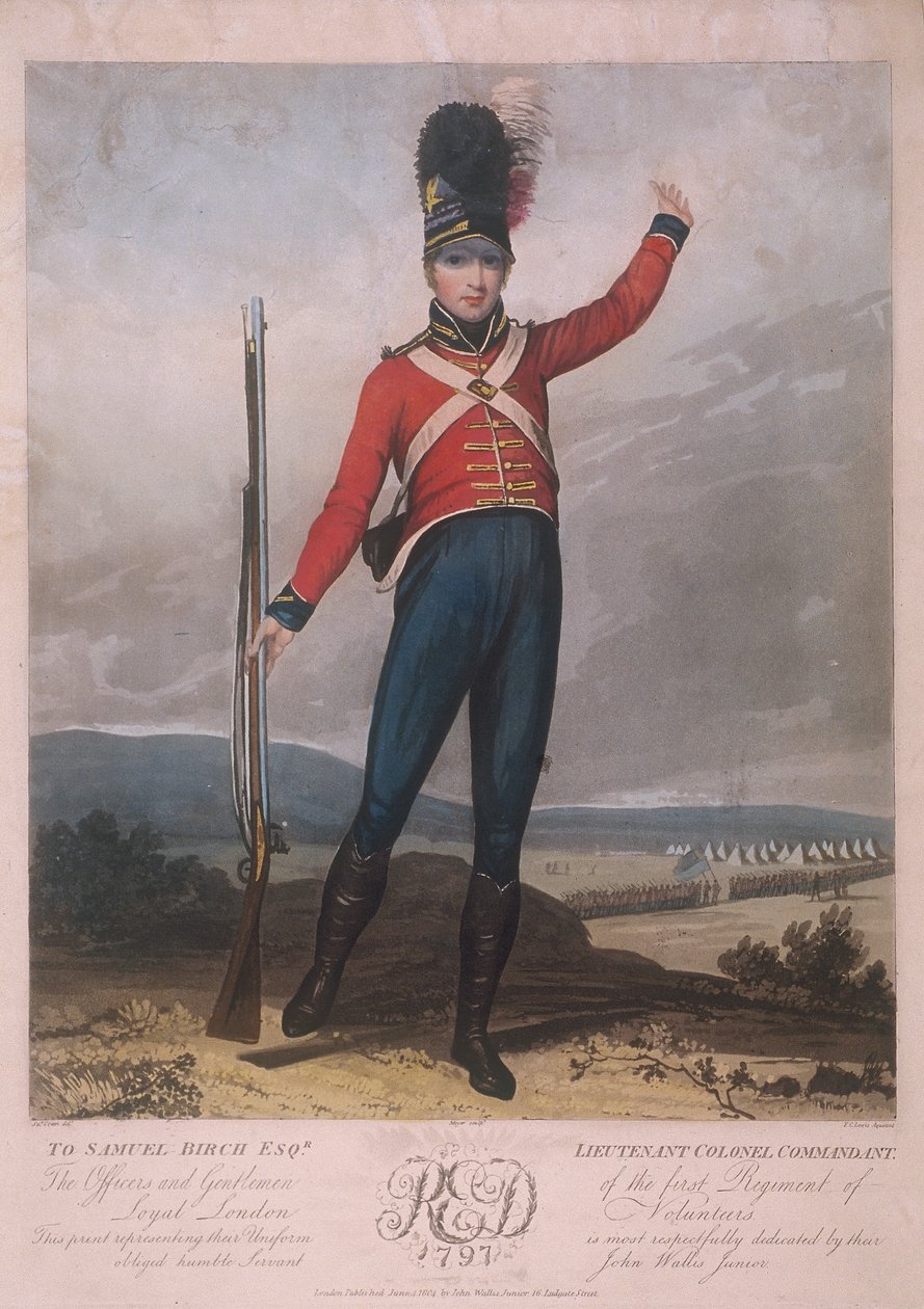 Figura wojskowa w mundurze pierwszego pułku Lojalnych Ochotników Londyńskich, 1797 autorstwa J Green