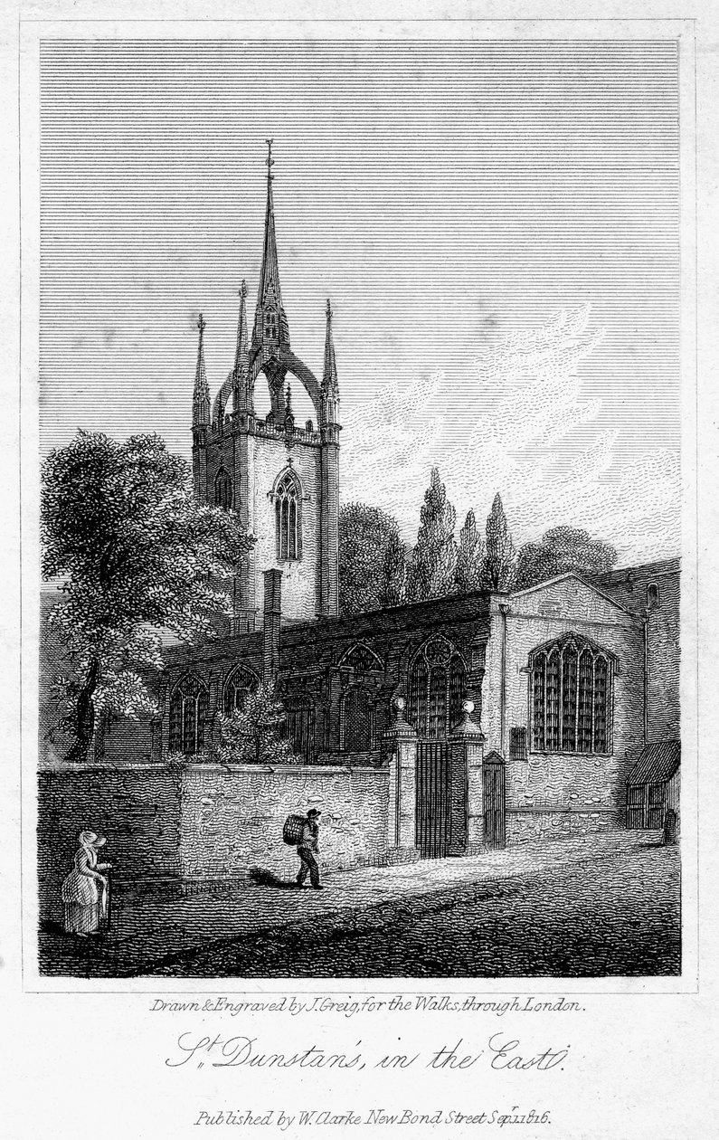 Kościół św. Dunstana na wschodzie, City of London, 1816. autorstwa J. Greig