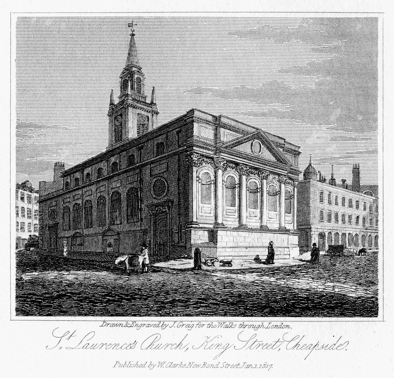 Kościół św. Wawrzyńca, King Street, Cheapside, City of London, 1817. autorstwa J. Greig