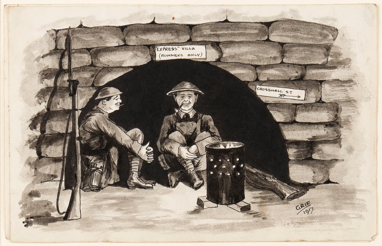 Express Villa (tylko dla biegaczy): Ciepły zakątek we Francji, 1917 (pióro, pędzel i tusz na papierze) autorstwa J. Griffiths