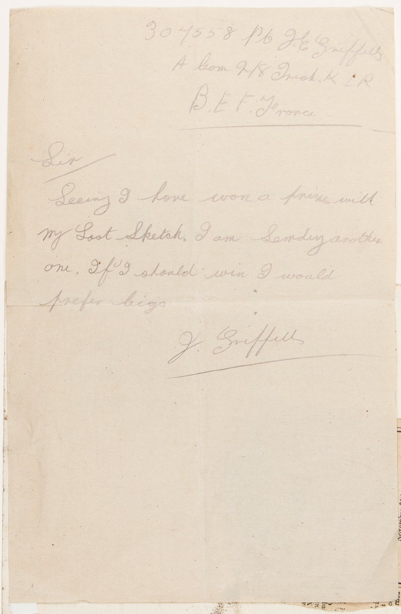 List do redaktora naczelnego „Liverpool Weekly Courier”, 1917 r. autorstwa J. Griffiths