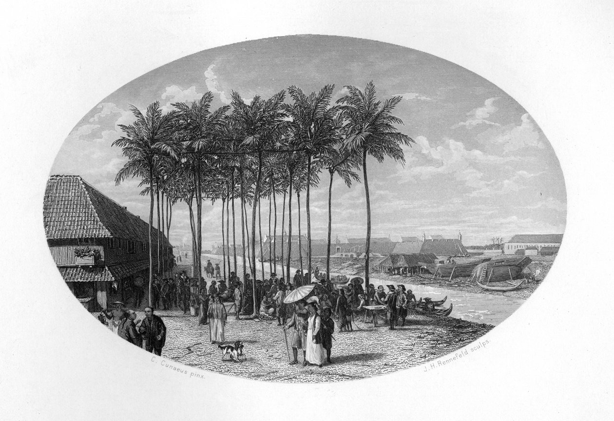 Założenie Batawii, Jawy, Holenderskich Indii Wschodnich, 1619, c1870. autorstwa J. H. Rennefeld