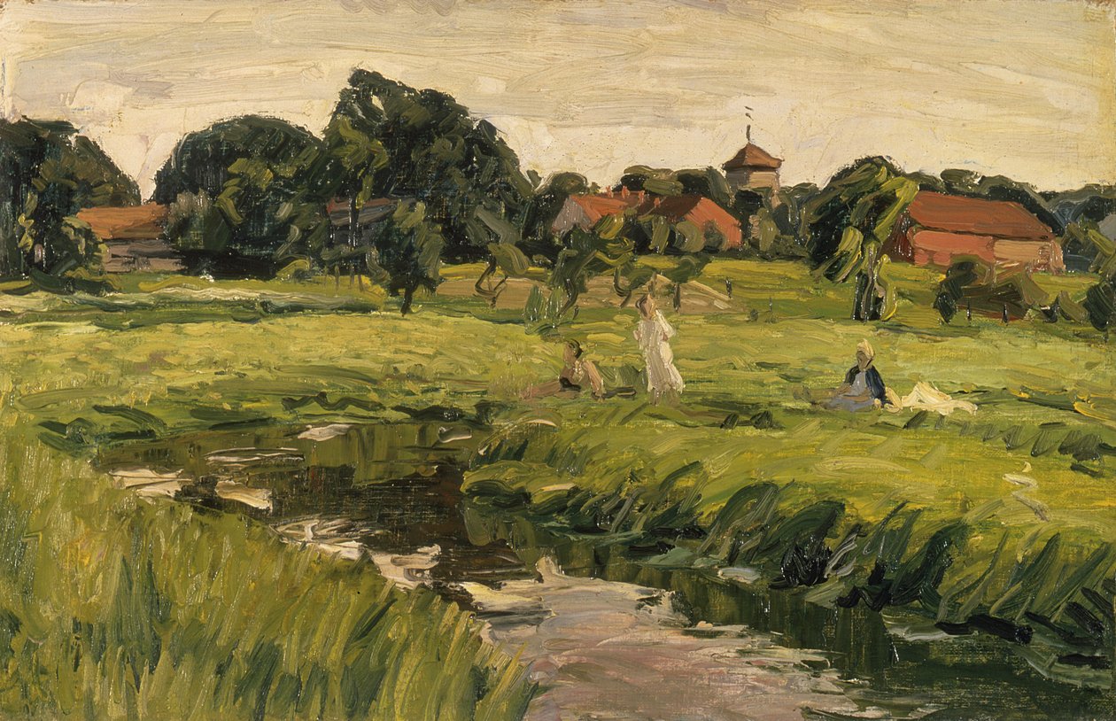 Dzieci nad strumieniem (olej na płótnie) autorstwa J. Hansch