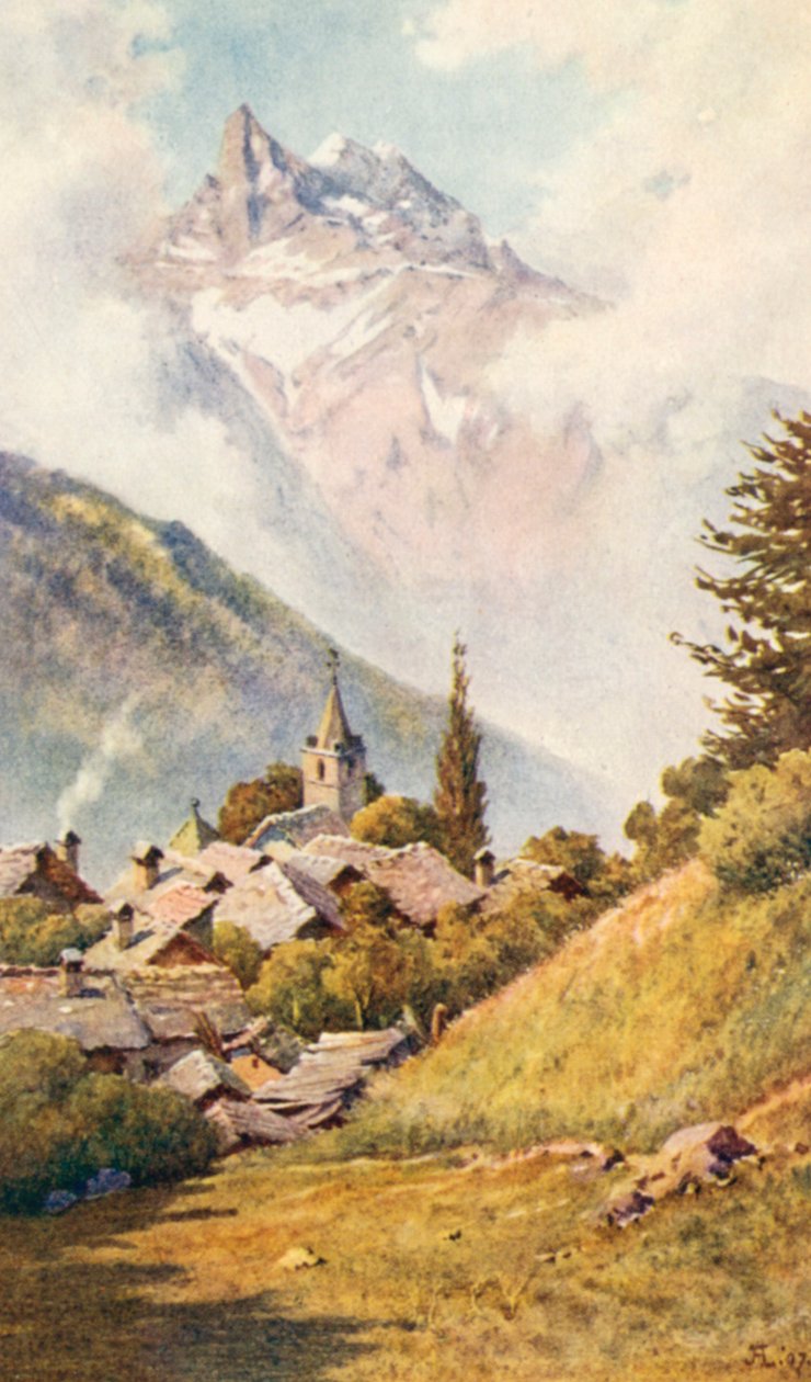 Dents du Midi z Gryon, powyżej Bex, JHL (kolorowa litografia) autorstwa J. Hardwicke Lewis