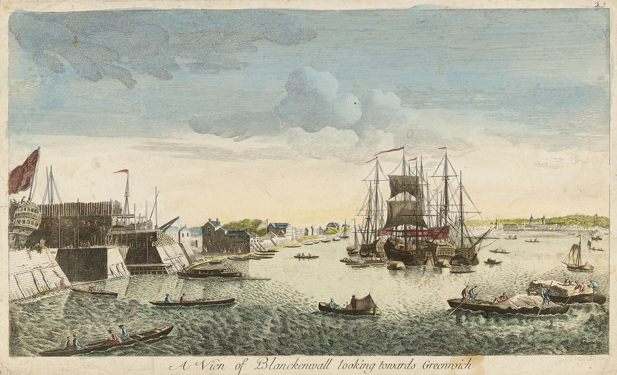 Widok na Blackwall w kierunku Greenwich autorstwa J. Heudelot