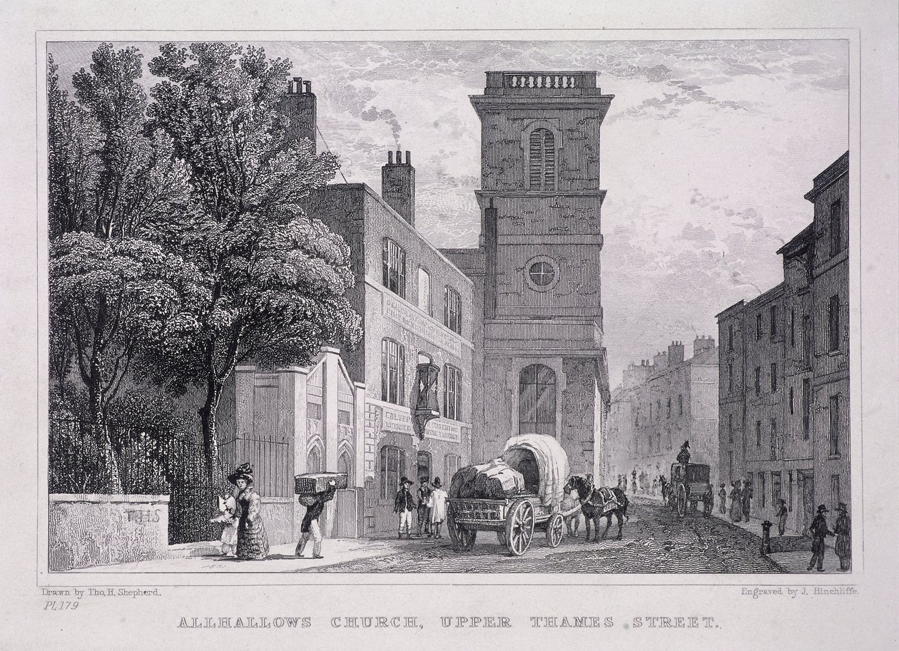 All Hallows the Great, Londyn, c1829 autorstwa J Hinchcliff