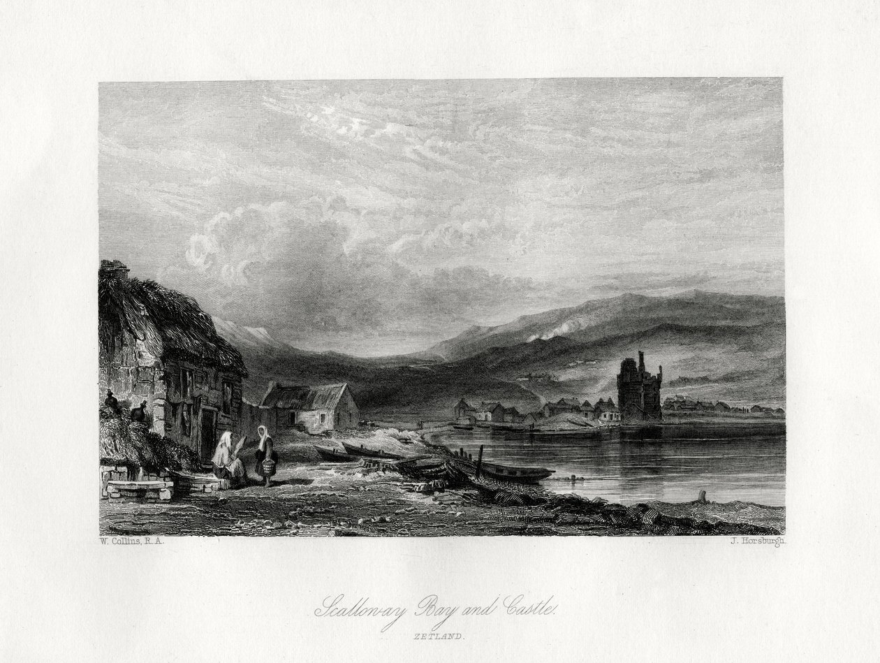 Zatoka Scalloway i zamek, Zetland, XIX w. autorstwa J. Horsburgh