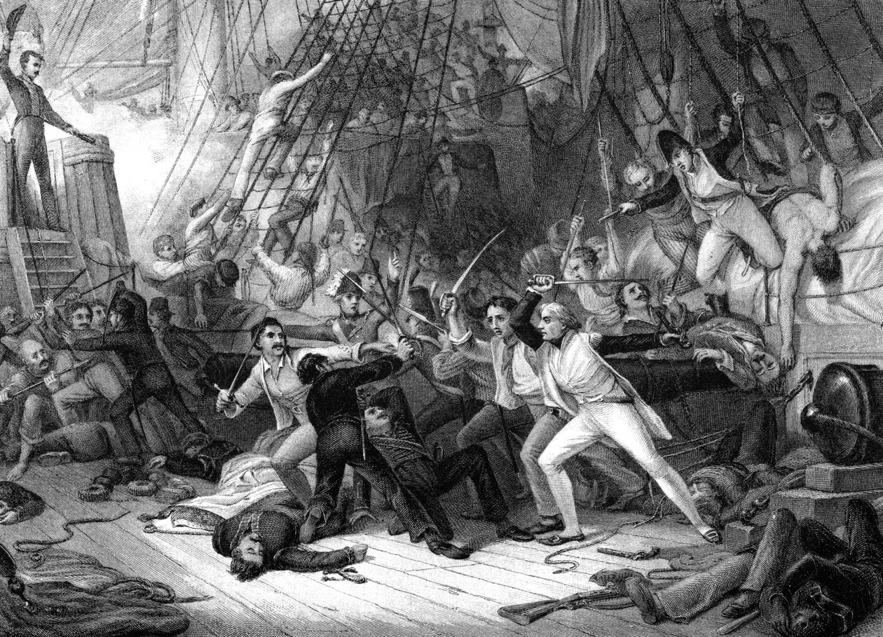 Nelson na pokład San Josef, bitwa pod Cape St Vincent, 1797. autorstwa J. J. Crew