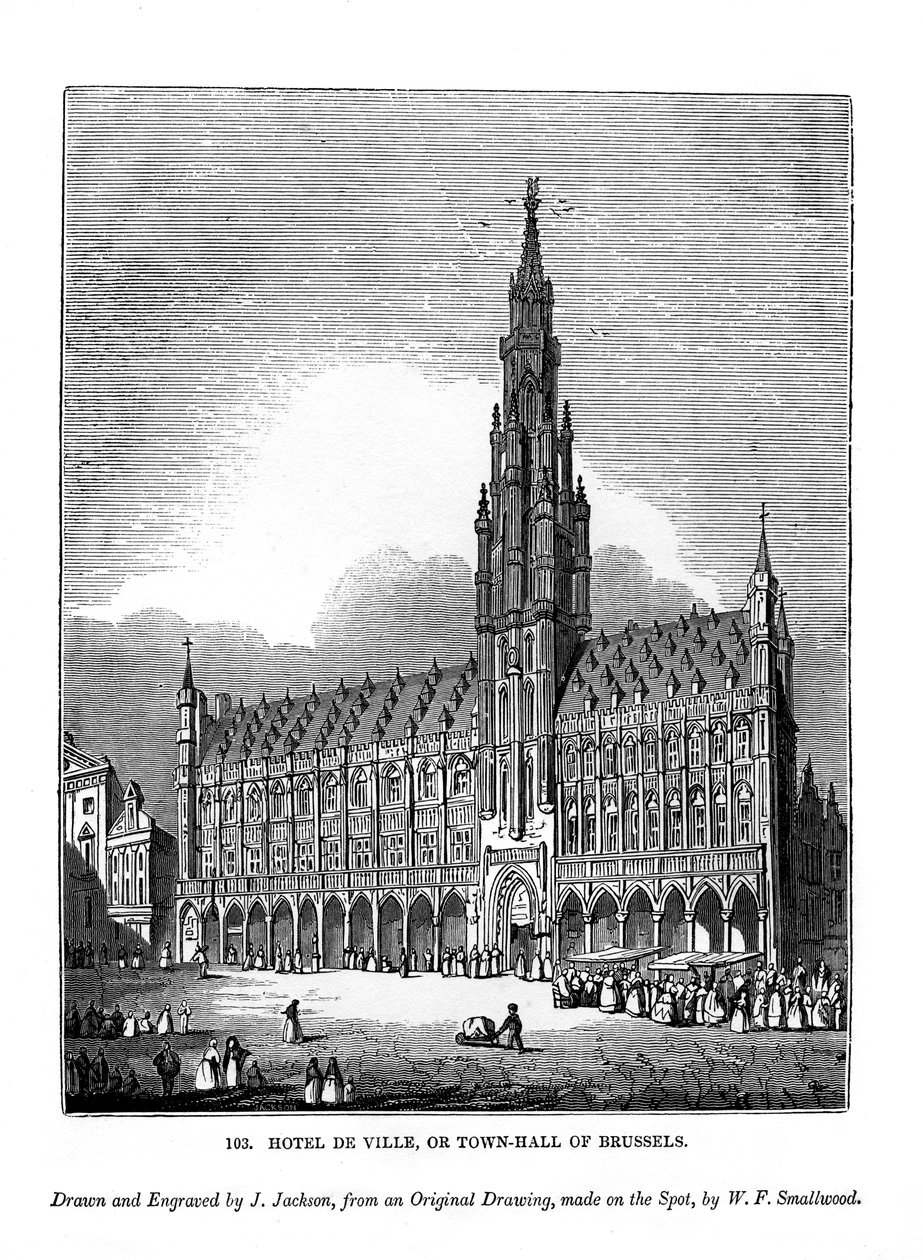 Hotel de Ville, czyli ratusz w Brukseli, 1843 autorstwa J. Jackson