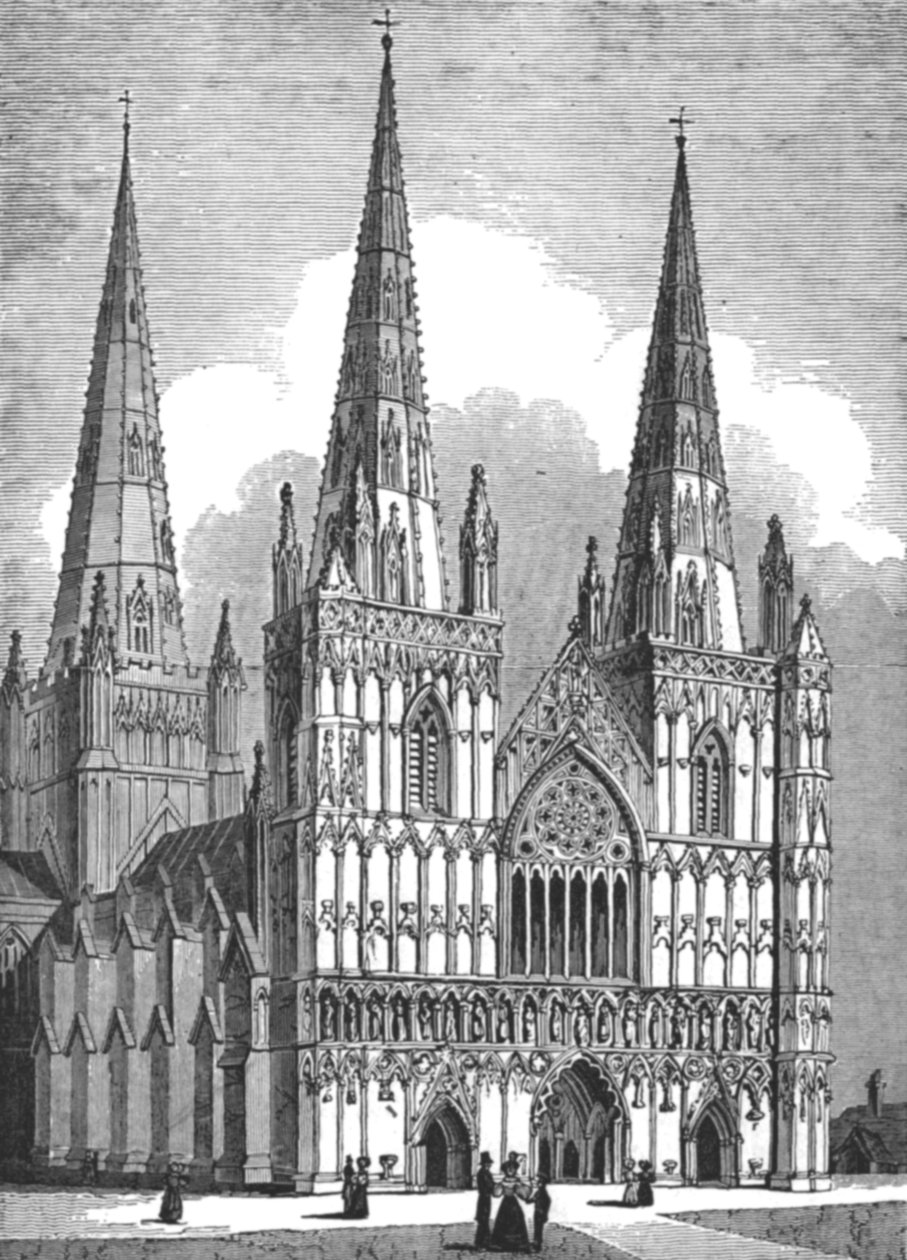 Zachodni front katedry Lichfield, Staffordshire, c1843 autorstwa J. Jackson