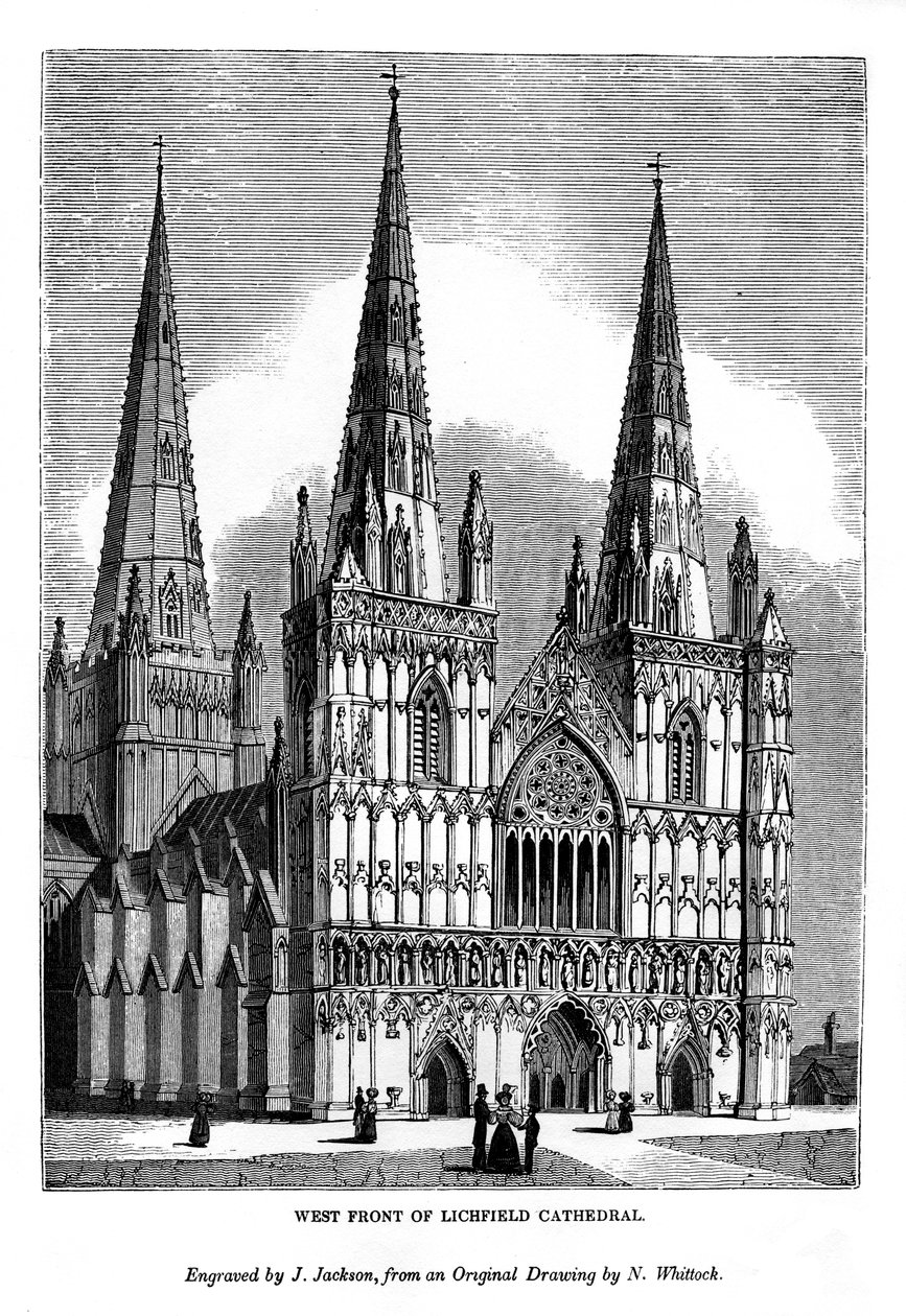 Zachodni front katedry w Lichfield, 1843 autorstwa J. Jackson