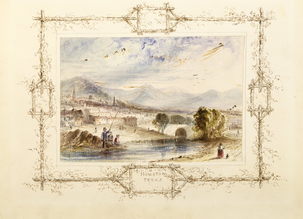 Widok Houston, c. 1846 (akwarela na tkanym papierze szmacianym z żelatynowymi refleksami na wtórnym nośniku tkanego papieru) autorstwa J. Kick
