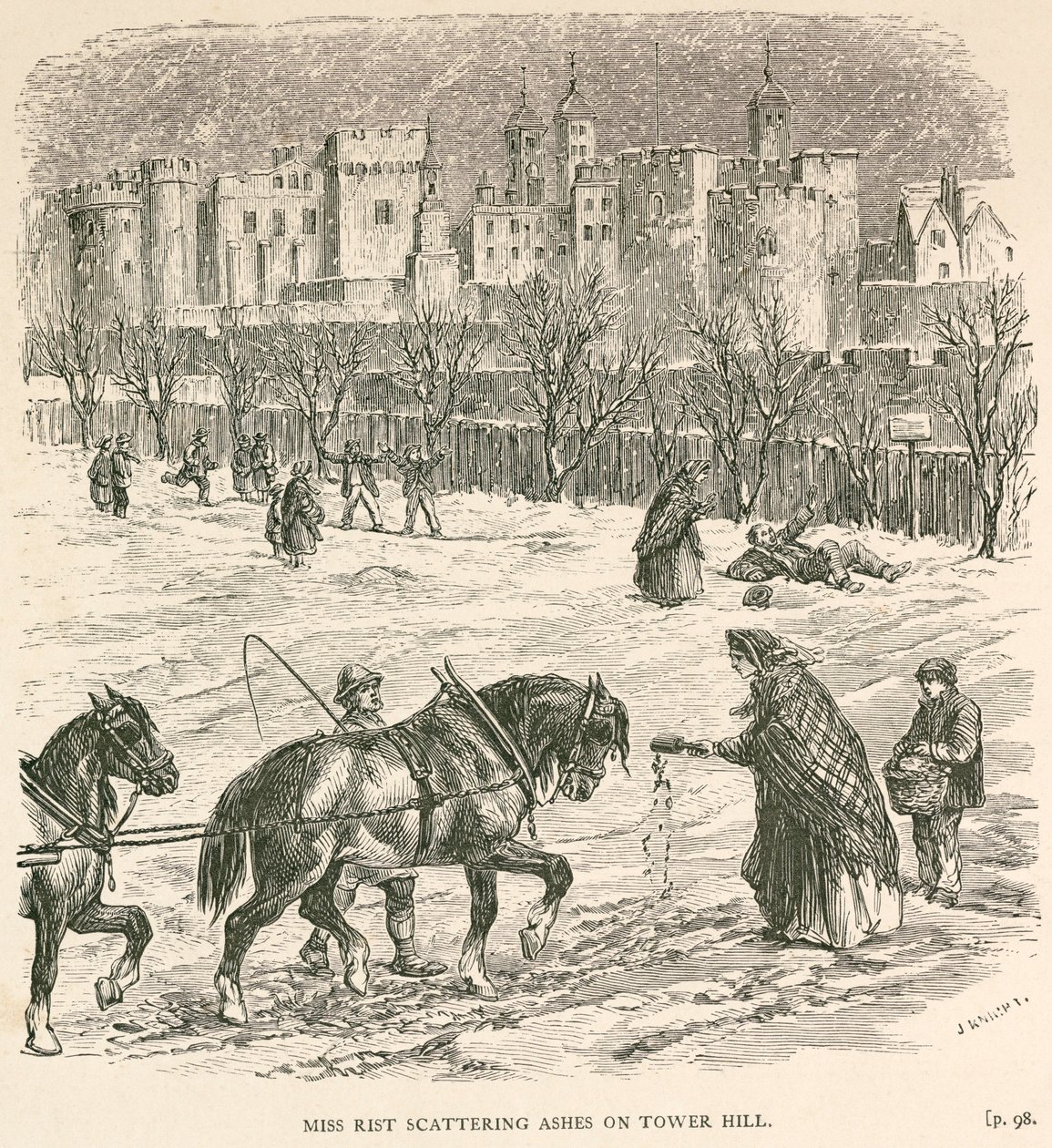 „Miss Rist rozrzuca prochy na Tower Hill”, Londyn, ok. 1840 r. autorstwa J Knight