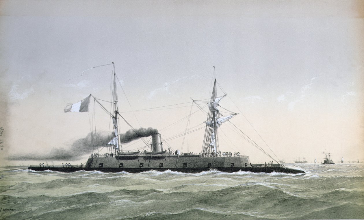 Okręt pancerny francuskiej marynarki wojennej Le Rochambeau, ok. 1930 r. 1870 autorstwa J. Koerner