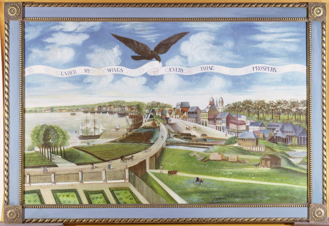 Widok Nowego Orleanu z Plantation of Marigny, 1803 autorstwa J. L. Bouquet de Woiseri