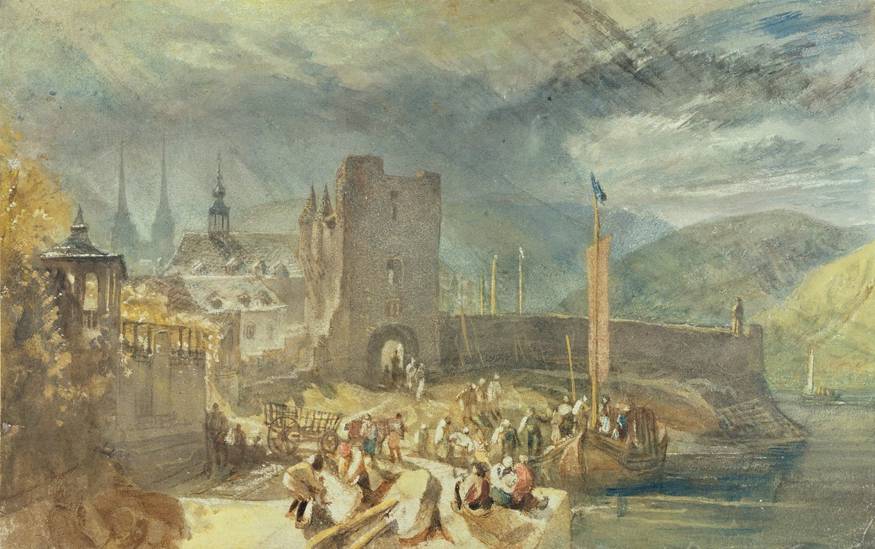 Widok na Boppard, z postaciami na brzegu rzeki autorstwa J. M. W. and Wyatt James Turner