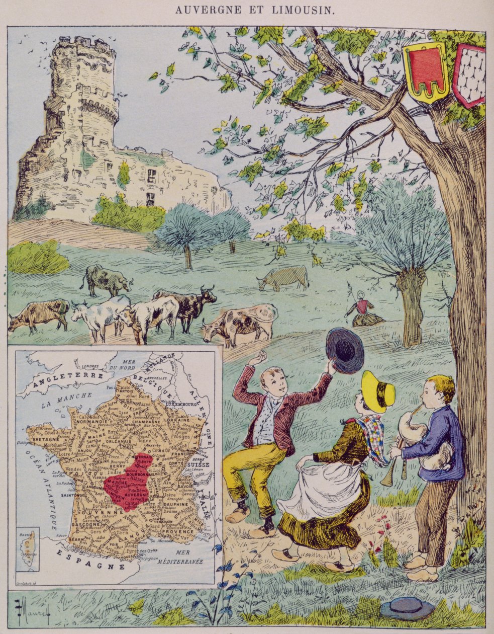 Owernia i Limousin, ilustracja do Le Tour de France autorstwa Marie de Grandmaison, 1893 autorstwa J. Maurel