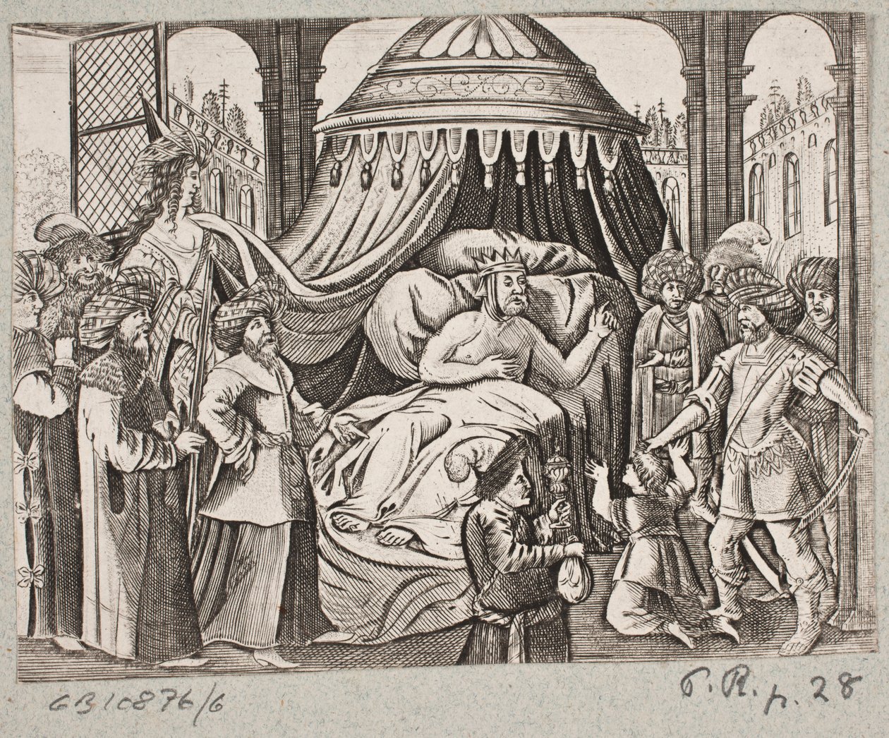 Ilustracja do Adama Oleariusa, „Perski Rosenthal genialnego poety Schicha Saadi […]”, Szlezwik 1660 autorstwa J. Muller