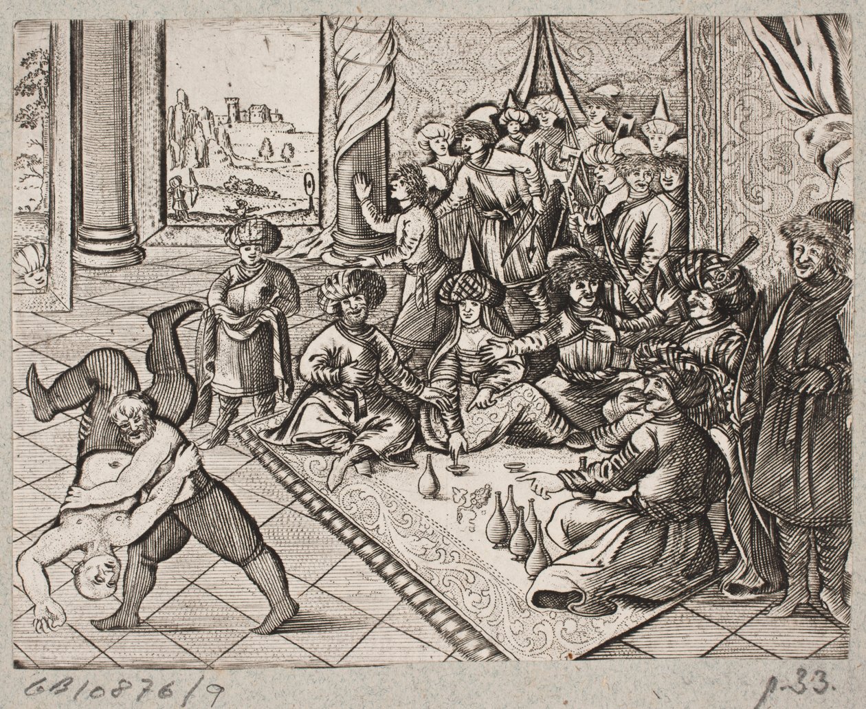 Ilustracja do Adama Oleariusa, „Perski Rosenthal genialnego poety Schicha Saadi […]”, Szlezwik 1660 autorstwa J. Muller