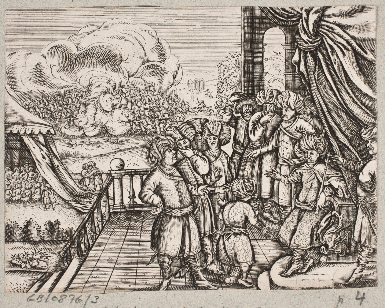 Ilustracja do Adama Oleariusa, „Perski Rosenthal genialnego poety Schicha Saadi […]”, Szlezwik 1660 autorstwa J. Muller