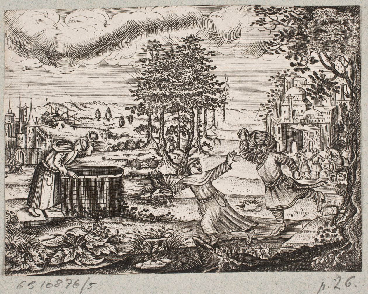 Ilustracja do Adama Oleariusa, „Perski Rosenthal genialnego poety Schicha Saadi […]”, Szlezwik 1660 autorstwa J. Muller