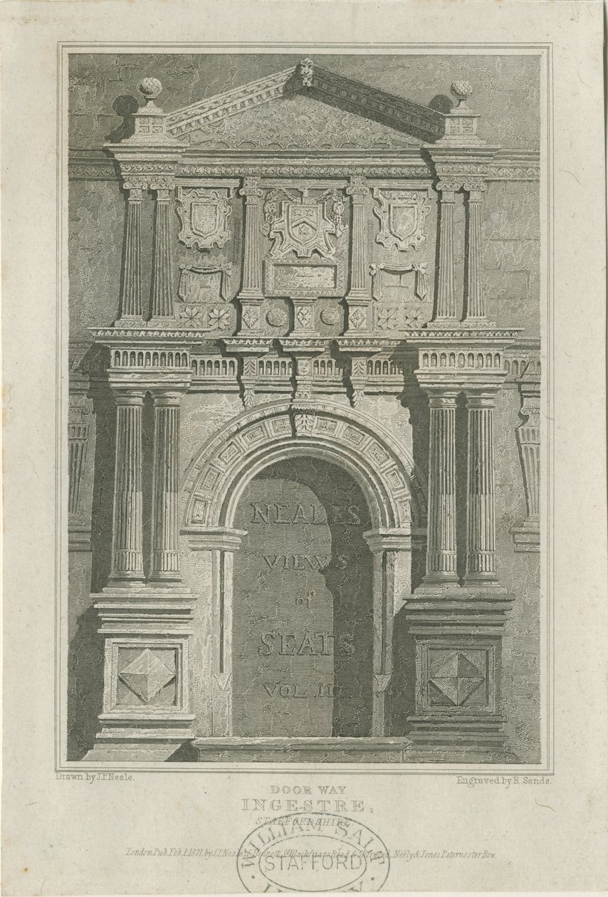 Ingestre Hall - Drzwi: grawerowanie, bd [c 1821] (druk) autorstwa John Preston Neale