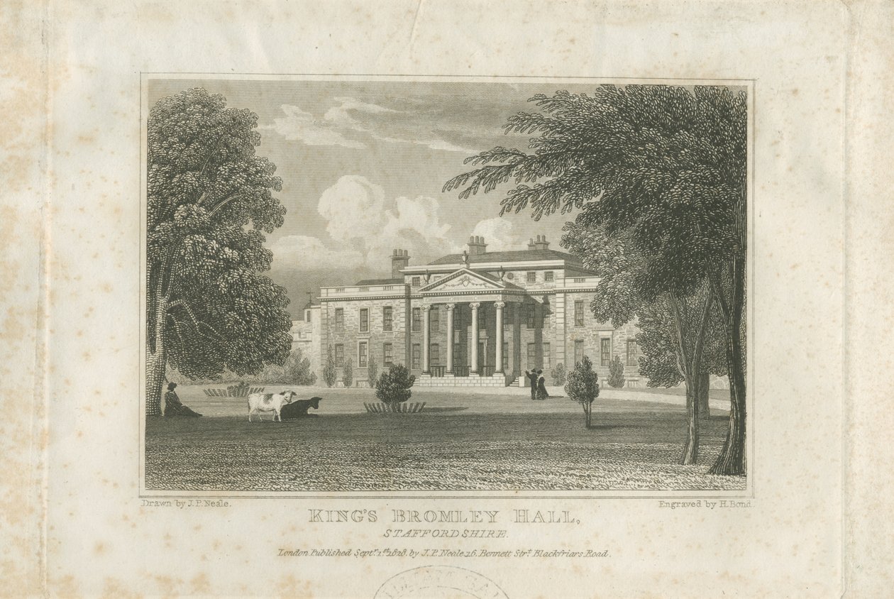 Kings Bromley Hall: grawerowanie, bd [ok. 1828] (druk) autorstwa John Preston Neale