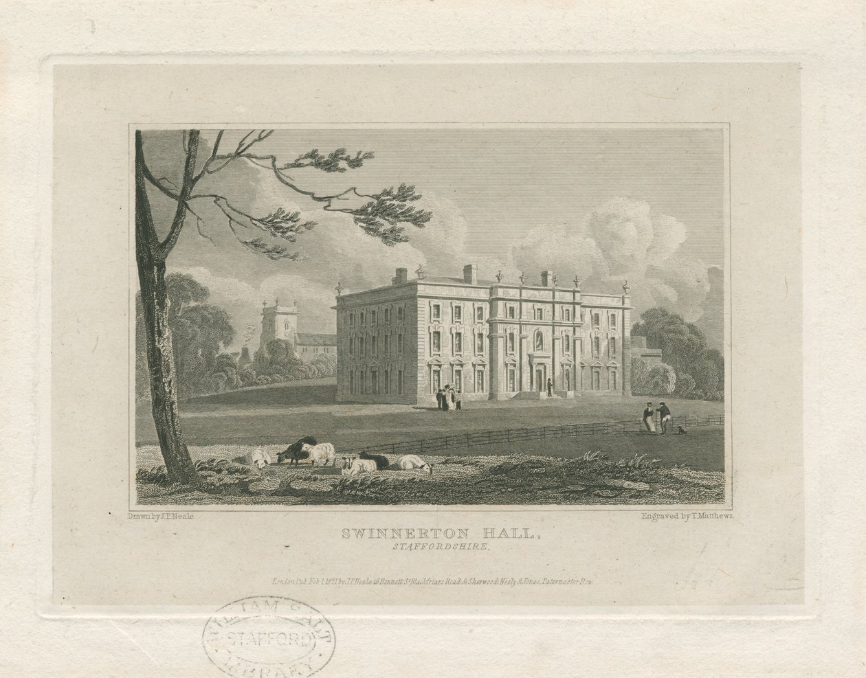 Swynnerton Hall: grawerowanie, nd [ok. 1821] (druk) autorstwa John Preston Neale