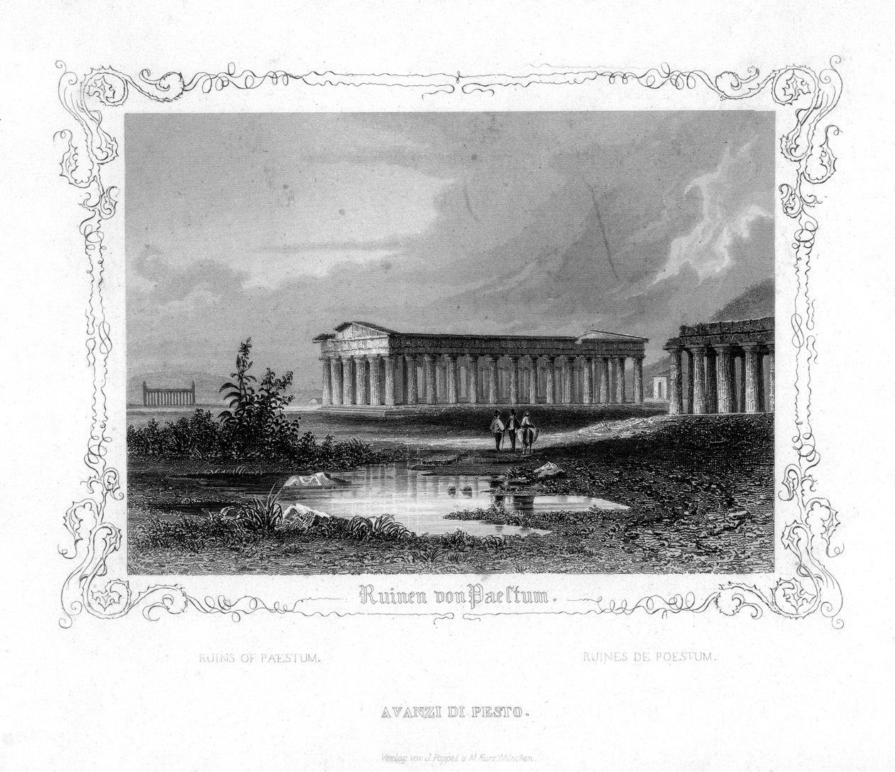 Ruiny Paestum, Włochy, XIX wiek autorstwa J. Poppel