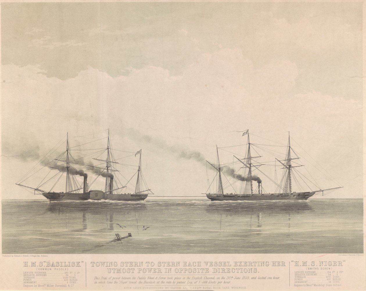 HMS "Basilisk" i HMS "Niger" 20 czerwca 1849 r., ok. 1849 r. (litografia) autorstwa J. R. Jobbins