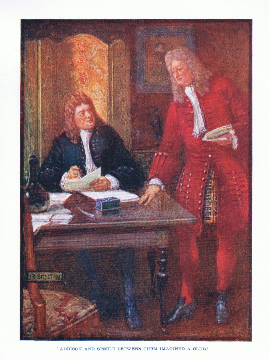 Addison i Steele między nimi wyobrażali sobie klub, z publikacji English Literature, TC i EC Jack, c.1920 autorstwa J. R. Skelton