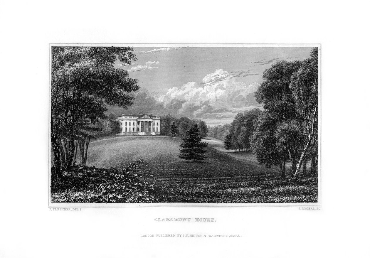 Claremont House, Esher, Surrey, 1829. autorstwa J. Rogers