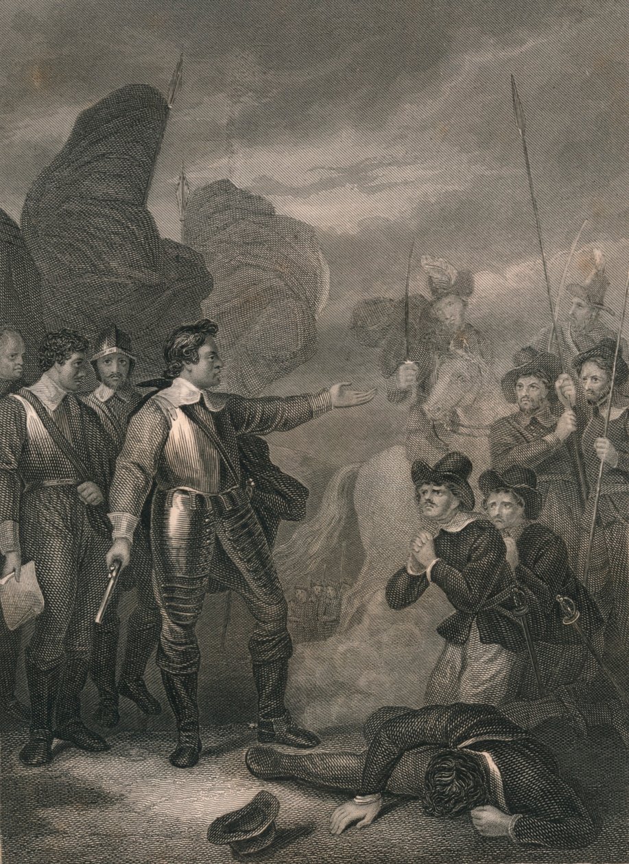 Cromwell tłumi bunt w armii, ok. 1640, połowa XIX wieku. autorstwa J. Rogers