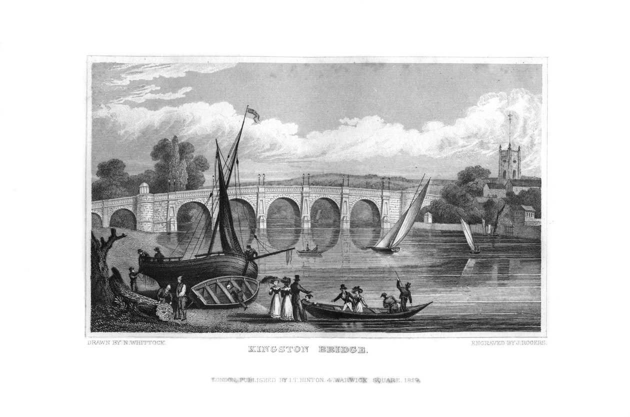 Kingston Bridge, Londyn, 1829. autorstwa J. Rogers