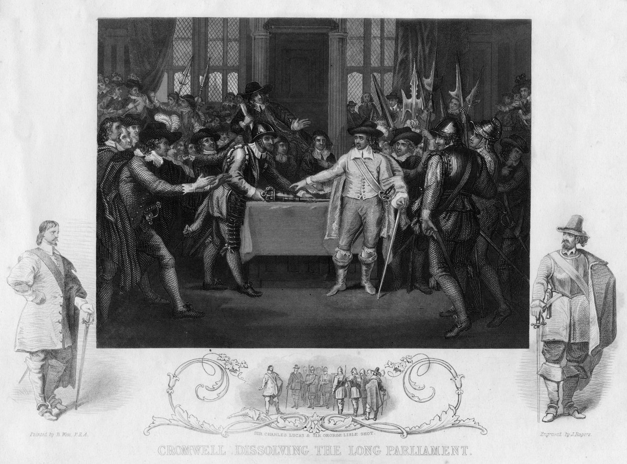 Oliver Cromwell 1599-1654 rozwiązujący Długi Parlament, XIX wiek. autorstwa J. Rogers