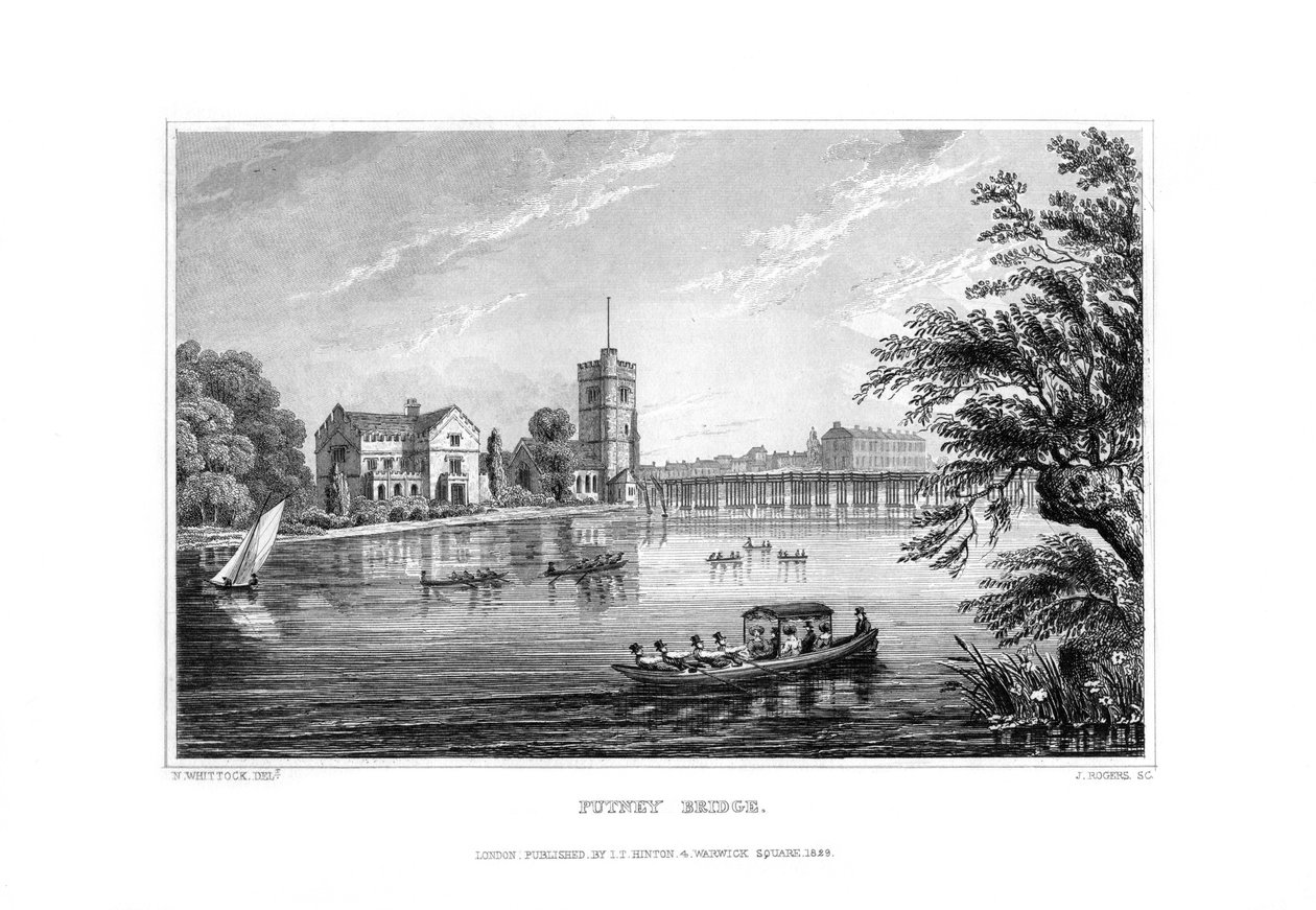 Most Putneya, Londyn, 1829. autorstwa J. Rogers