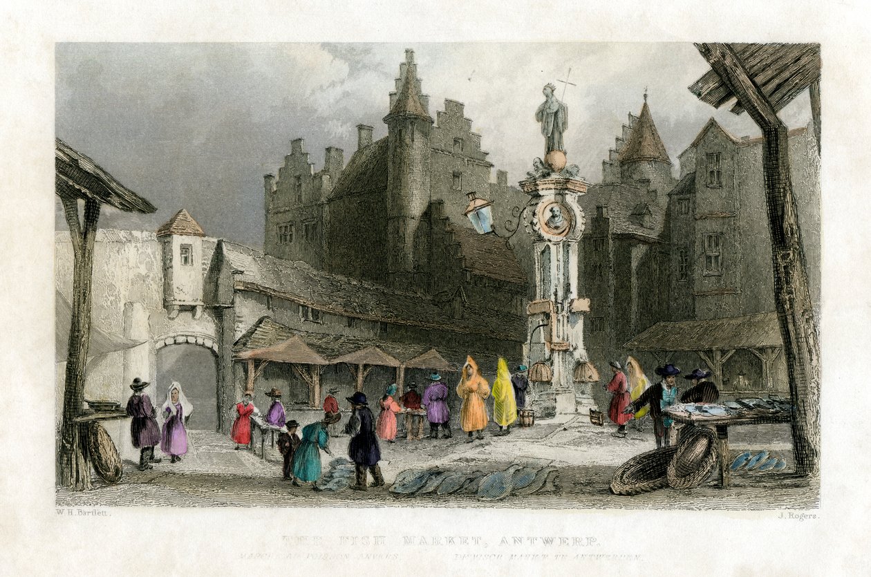 Targ Rybny, Antwerpia, Belgia, XIX wiek. autorstwa J. Rogers