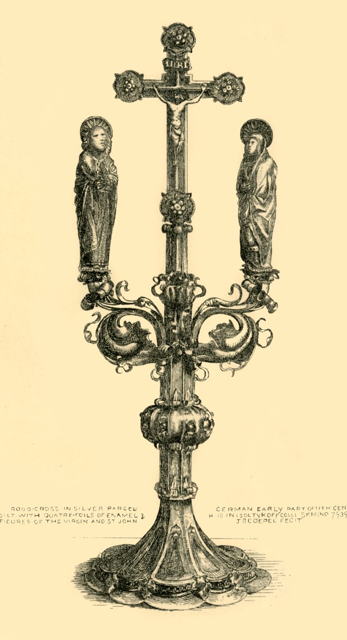 Krzyż ołtarzowy rozgałęziony, XIV-XV w., 1881 r. autorstwa J. S. Goepel