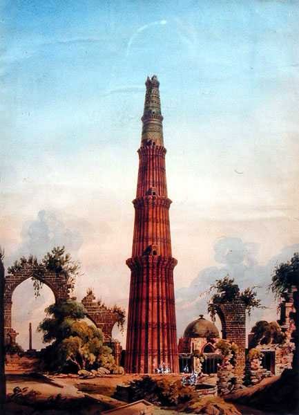 Qutb Minar, Delhi, ok.1815 (akwarela na papierze) autorstwa J. Smith